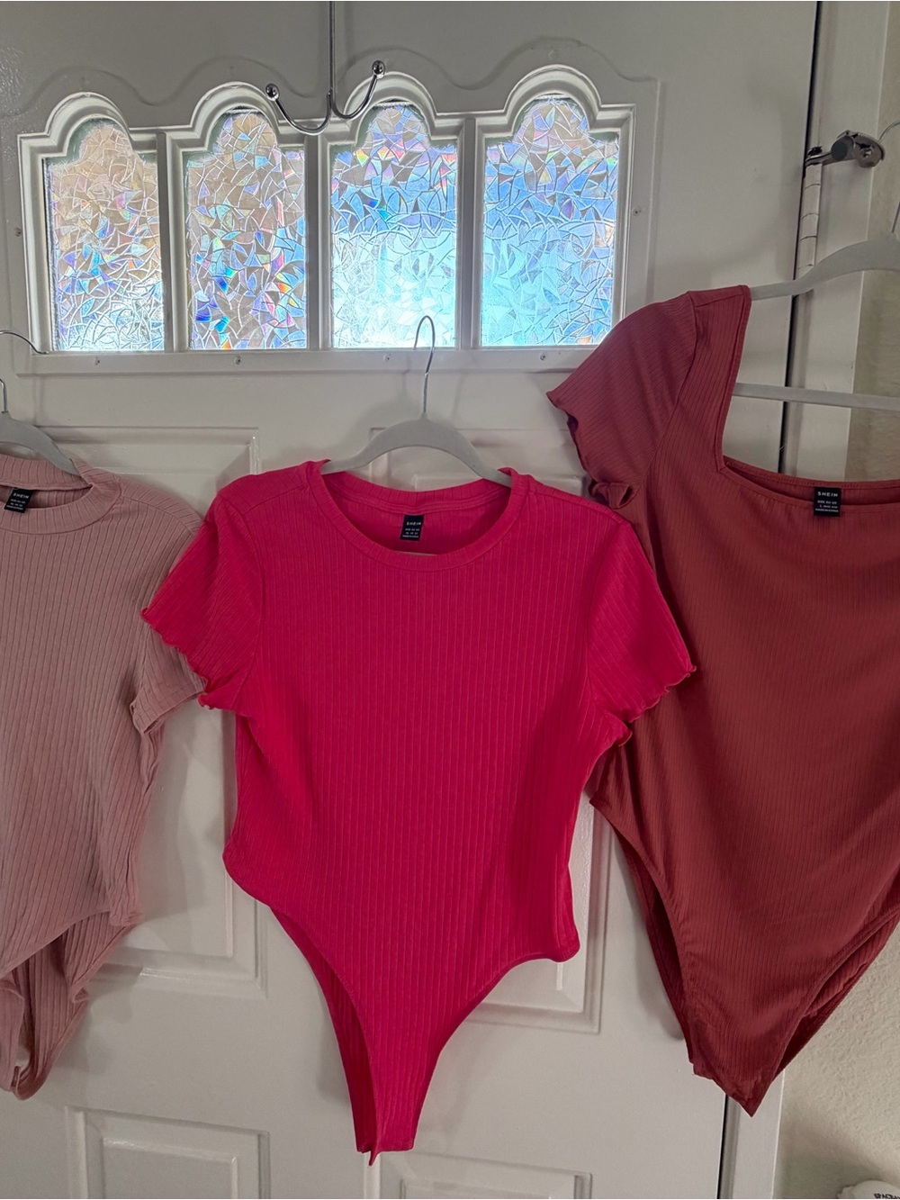 SHEIN 3 set Ribbed Short-Sleeve Bodysuit in XL & L Pink